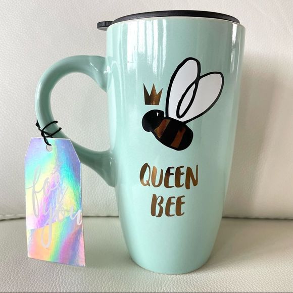 NWT Sheffield Home Beautiful Queen Bee Mint Green Tall Travel Coffee Mug w/ Lid - Picture 8 of 14